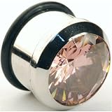 Single Stainless Steel Single Flared Faceted Gem Plug: 2g, 5/16 wearable length, Pink Gem