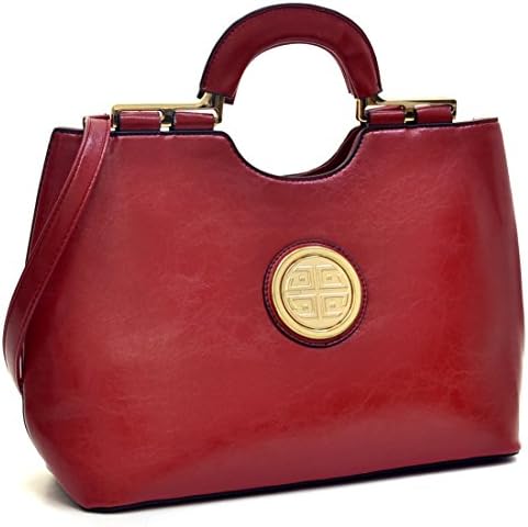 Dasein Faux Leather Loop Handle Laptop, Tablet, iPad Bag Satchel Briefcase Shoulder Handbag Purse with Removable Shoulder Strap - Red