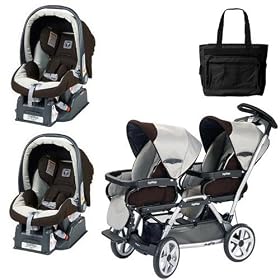 Peg Perego Duette SW Stroller with two Car Seats and a Diaper Bag - Java