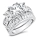 Sterling Silver Radiant Cut Cubic Zirconia Women's Wedding Engagement Ring Set