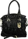 Womens Black Leather Look Ruffle Designer Handbag