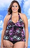 Beach Belle Flower Stencil Plus Size Halter Tankini Swimsuit - Plus Size Swimsuit Plus Size Swimsuits