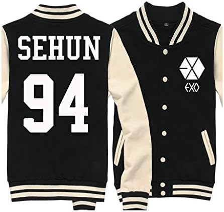 Fanstown EXO black baseball jacket hoodie with EXO ring+ card