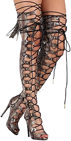 Over the Knee Thigh High Snakeskin Lace Up Boots (7.5)