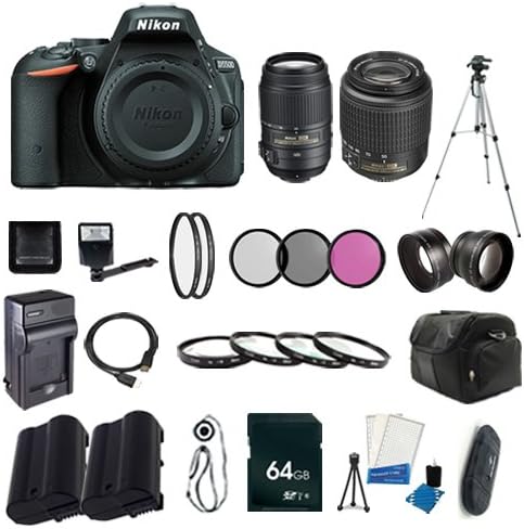 Nikon D5500 24.2 MP CMOS Digital Camera Body (Black / Import) + Nikon 55-200mm f/4-5.6G ED IF AF-S DX Zoom-Nikkor Lens + 55-300mm f/4.5-5.6G ED VR AF-S DX Nikkor Zoom Lens + EN-EL14 Replacement Li-on Battery  + Rapid Travel Charger + 64GB SDHC Class 10 Memory Card + 52mm Macro Close Up Kit + 52mm Wide Angle Lens + 2.2x Telephoto Lens + 52mm 3 Piece Filter Kit + 52mm UV Filter + 58mm UV Filter + Full Size Tripod + External Flash + Digital Carrying Case + Mini HDMI Cable Bundle
