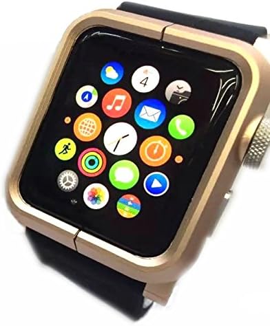 USBerry Apple Watch 42mm iWatch Protective Case Cover Skin with Black Silicone Band Strap(Gold)