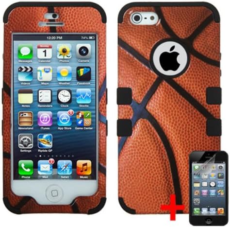 APPLE IPHONE 5 5S ORANGE BLACK BASKETBALL SPORT HYBRID RIB CAGE COVER HARD GEL CASE + FREE SCREEN PROTECTOR from [ACCESSORY ARENA]
