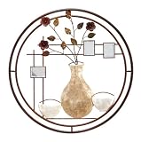 Beautiful Metal Wall Art Sculpture Circle Capiz Flower Vase Home Decor 26 D