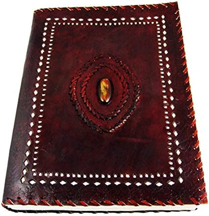 LARGE Antique Leather Journal with Polished Stone and Parchment Paper (10"x13.5") - Professor Series by Viatori (TM)