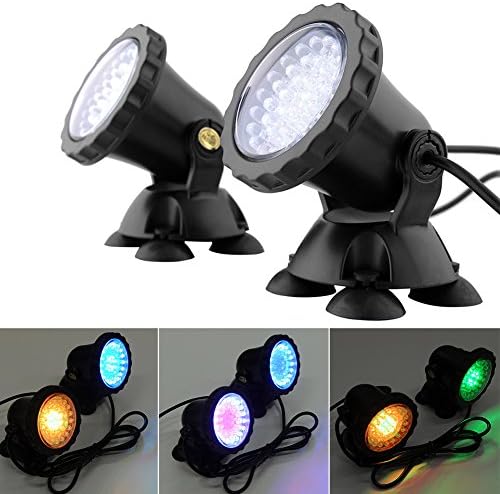 Amzdeal Aquarium LED Underwatar Submersible Spot Light Lamp Set 36-LED for Fountain Fish Pond Tank Water Garden (Set of 2)