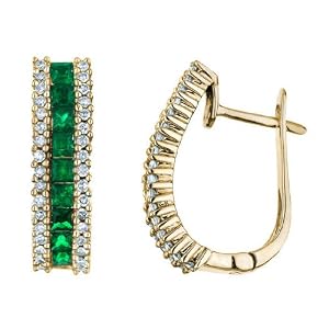 Buy Emerald Earring Hoops with Diamonds 1.18 Carat (ctw) in 14K Yellow Gold by MyJewelryBox