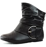 Women Ankle Booties Buckle Slouch Flat Heel Strap Fashion Shoes