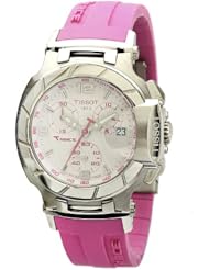 Tissot Womens T0482171701701 T-Race White Dial Pink Silicone Strap Watch