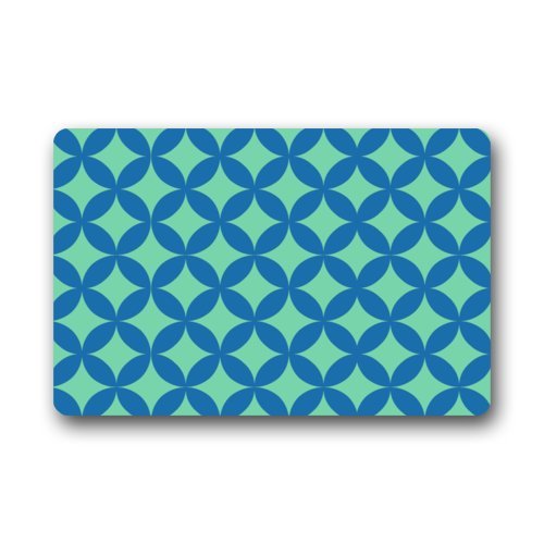Hot selling - Green Blue Overlapping Geometric Circles Seamless Pattern Machine-washable Indoor/Outdoor Door Mat 23.6"(L) x 15.7"(W)