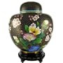 Collectible Vintage Pre-Owned Beautiful Black Lidded Cloisonne Urn with Flowers and Butterfly; 10-3/8 inches tall and 9-3/8 inches wide