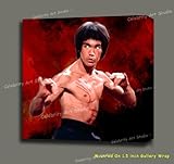 BRUCE LEE ORIGINAL MIXED MEDIA PAINTING ON CANVAS W GALLERY WRAP STYLE FRAMING 16X16X1.5