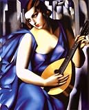 Woman in Blue with Guitar (Femme a Guitare) by Tamara de Lempicka poster print,16 in. x 20 in.