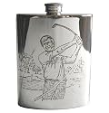 Pewter hip flask with golf scene - 4oz