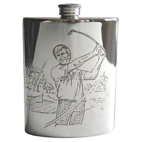 Pewter hip flask with golf scene - 4oz