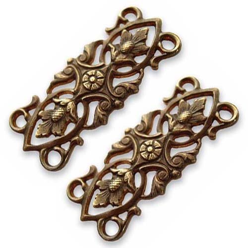 Vintaj Natural Brass 4 Hole Acorn Leaves Connector Beads 12 x 30mm (2)