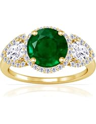 14K Yellow Gold Round Cut Emerald Ring With Sidestones (GIA Certificate)