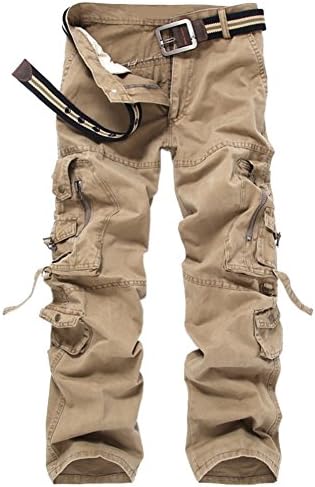 Fiream Mens Casual Cotton Loose Plus Size Pockets pants Straight Trousers(Khaki,36)