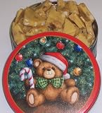 Scott's Cakes Macadamia Nut Brittle in a Christmas Teddy Bear Tin