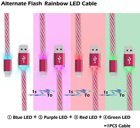 Alternate Flash LED Light UP iOS Charging Cable - Cell Phone USB Cable - 3.3 ft - High Speed Sync And Quick Charing USB Cables For iPhone 5 iPhone 6/6s iPhone 6/6s Plus (Red)