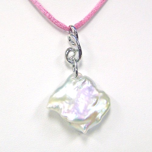 Click To Freshwater Biwa Pearl with Sterling Silver Bale on Pink Cotton Sateen Cord Details... Freshwater Biwa Pearl with Sterling Silver Bale on Pink Cotton Sateen Cord