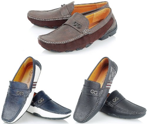 NEW MENS LEATHER LOOK CASUAL DESIGNER INSPIRED LOAFERS MOCCASINS SLIP-ON SHOES