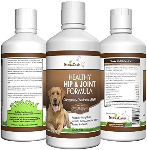 NEW, IMPROVED &amp; MOST COMPLETE FORMULA! Healthy Hip &amp; Joint Formula - NutraCanis Has The Best Hip and Joint Supplement for Dogs! - Best Liquid Chondroitin Glucosamine for Dogs - Safe and Natural for All Breeds Including Senior Dogs - Top Joint Health and Dog Joint Pain Relief Ingredients - Glucosamine, Chondroitin and MSM - Also Includes Grape Seed Extract, Horsetail, Manganese, Proline and Boron for Maximum Health Benefits - Absorbs Much Better Than Tablets, Pills, Powders, Chews or Chewables - 32 Oz. - Made in USA - 100% Money Back Guarantee - Liquid Glucosamine for Dogs with Chondroitin! Best Dog Joint Supplement! Helps with Hip Dysplasia in Dogs. Great for Arthritis in Dogs. Powerful Dog Anti Inflammatory!