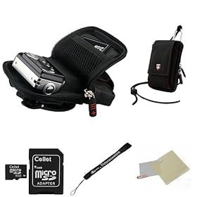Black Swiss Protective Durable Camera Pouch With Removable Neck Strap For Sony Alpha Series NEX-5 / NEX-C3 Point And Shoot Digital Camera + Includes a 8GB Micro SD Card with SD Adaptor + Includes a Universal Anti-Glare Screen Protector Guard + Includes an eBigValue TM Determination Hand Strap