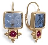 18k Yellow Gold Blue Venetian Glass Earrings