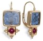 18k Yellow Gold Blue Venetian Glass Earrings