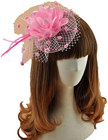 Fast Sister Women's Fascinators Flowers side clamp Feather Ascot Fascinator KF2 - pink