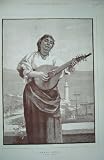 1885 SEPIA PRINT SANTA LUCIA WOMAN MUSIC SHIPS SEA