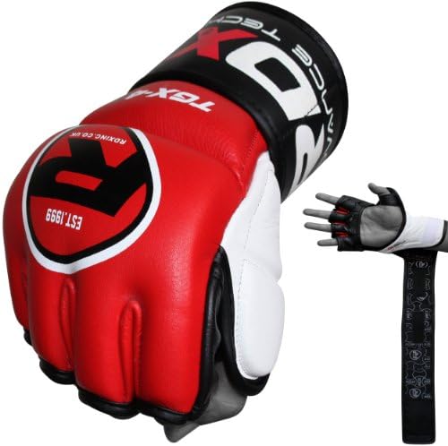Authentic RDX Leather Gel Tech MMA 7oz Grappling Gloves Fight Boxing UFC Punch Bag GX