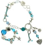 Glass Metal Bead Necklace Bracelet Set Charm Southwestern Motif Blue Silvertone By Bucasi