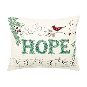 Hope Joy Christmas Embroidered Down Filled Throw Pillow