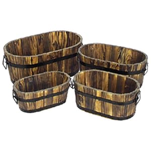 Astonica 50305267 Oval Deck Patio Wood Garden 4 Planter Set by