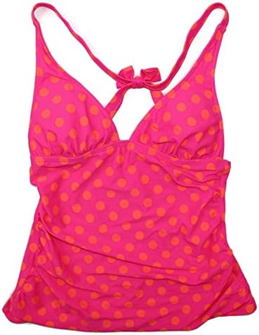 Arizona Women's Pink Polka Dot Tankini Swim Top Separates (Large, Pink/Orange)