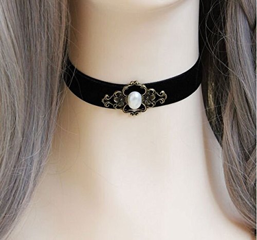Gothic vampire black velvet choker necklace with simula…