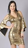 GRAHAME Bare Shoulder Ruched Foil Dress