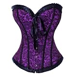 Bslingerie Womens Boned Corset With Black Brocade & Matching Thong
