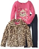 Young Hearts Girls 2-6X 3 Piece So Pretty Leopard Fur Knit Jacket Set