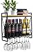 Sorbus Wine Bottle Stemware Glass Rack, Industrial 2-Tier Wood Shelf, Wall Mounted Wine Racks with 5 Stem Glass Holders for Wine Glasses, Flutes, Mugs, Home DÃ©cor, Metal