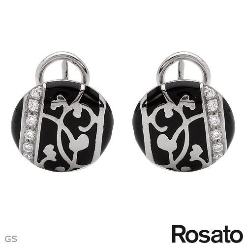 ROSATO Made in Italy Stylish Earrings With Cubic zirconia in Black Enamel and 925 Sterling silver. Total item weight 6.3g Length 14mm
