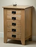 Eden Solid Oak 5 Drawer Bedside Chest