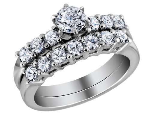 Diamond Engagement Ring and Wedding Band Set 2 Carat (ctw) in 14K White Gold (Certified)