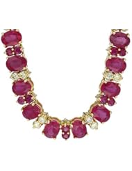 14K Yellow Gold 58.2 CTW Rubies and 4.1 CTW Color K-L SI1-SI3 Diamond Ladies Necklace. Length 17.25 in. Total Item weight 52.3 g.
